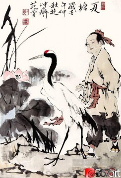 中国 Painting - 方曾少年と鶴の古い中国人